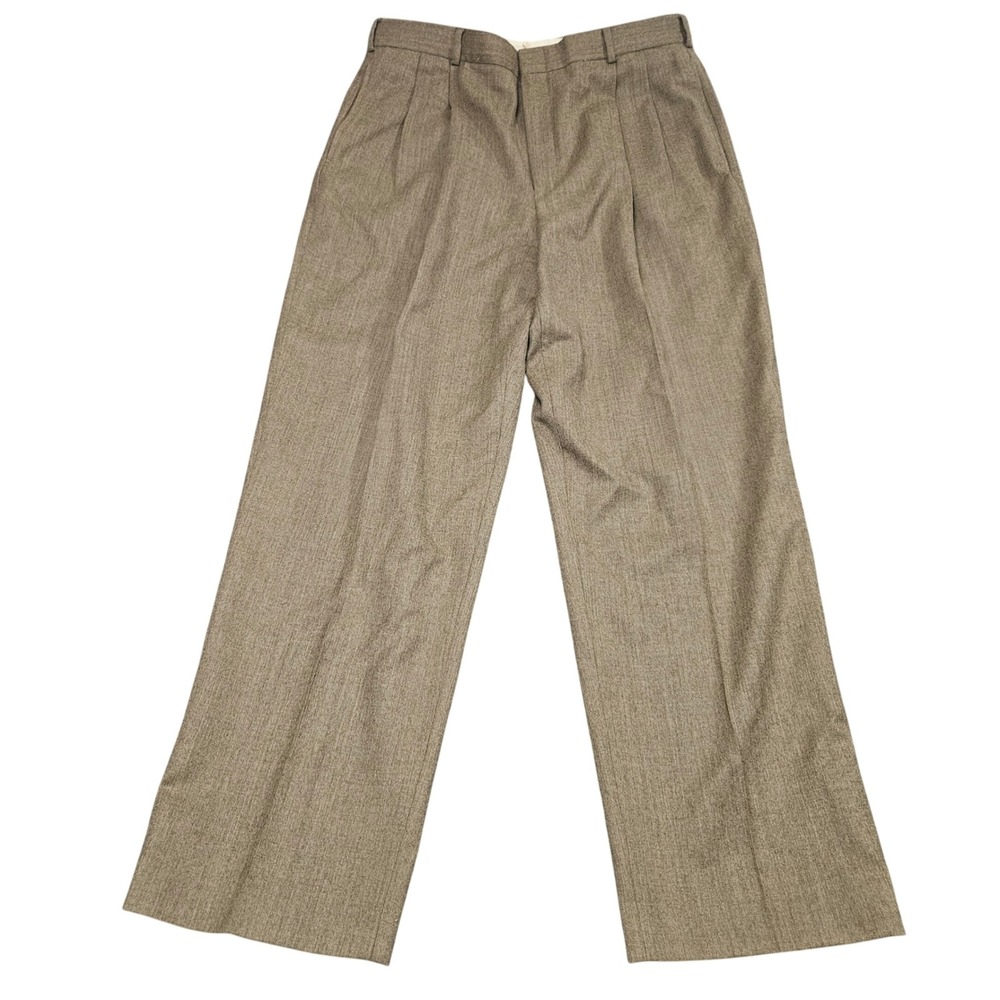 Lands End Wool Dress Pants 34 Tan Pleated Lined Classic Fit Elevated Style‎